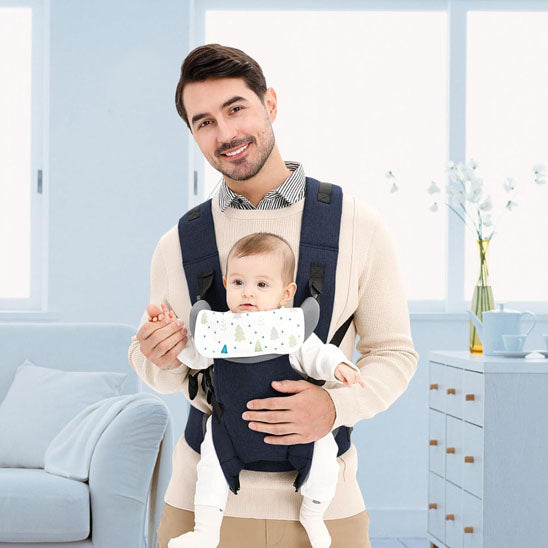 porte bebe avec papa et bebe qui regarde devant